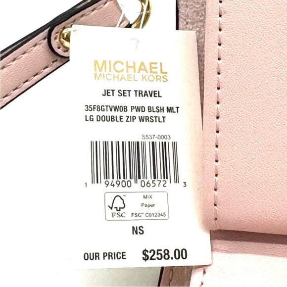 Michael Kors Large Jet Set Travel Double Zip Wallet Powder Blush Multi - Picture 9 of 9